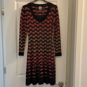 WOMENS M MISSONI CROCHET ZIG ZAG KNIT LONG SLEEVE DRESS, SIZE IT38